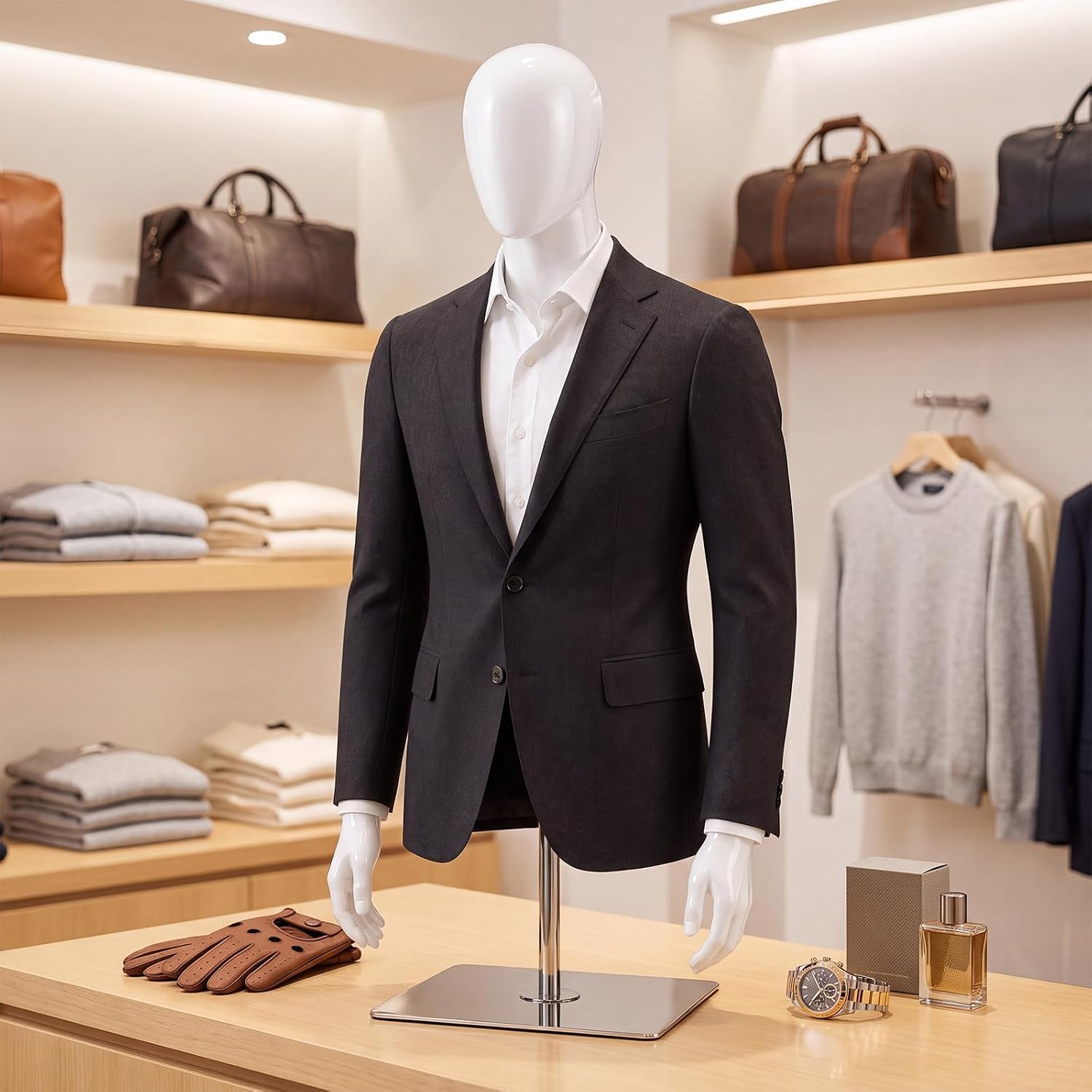 Half Body Male Mannequin Torso with Height Adjustable Metal Stand | Manikin Body with Rotating & Detachable Head