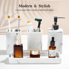 Bathroom Accessories Set, 4 Piece Toothbrush Holder Set Marble White | Bathroom Accessory Set with Soap Dispenser