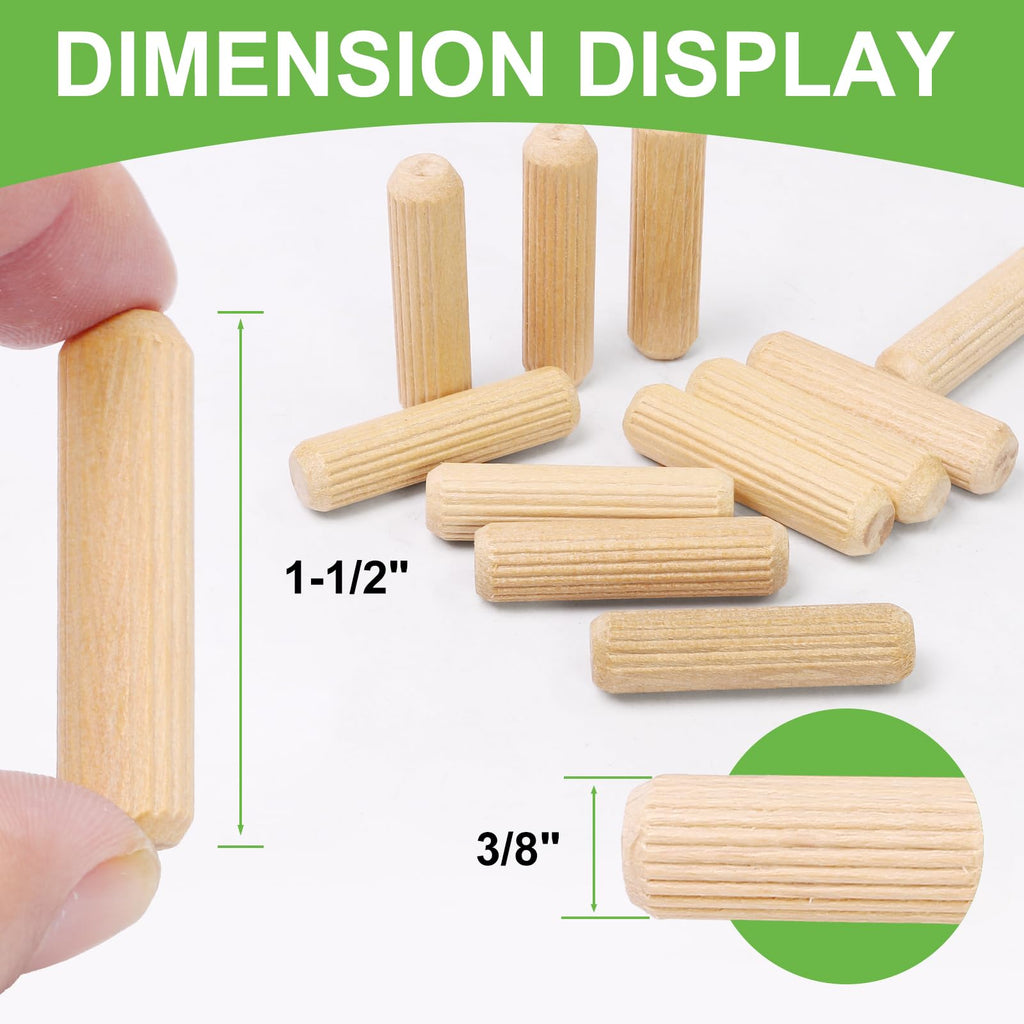 3/8" x 1-1/2" Wooden Dowel Pins - Beech Wood Dowel Rods - 200 Pcs