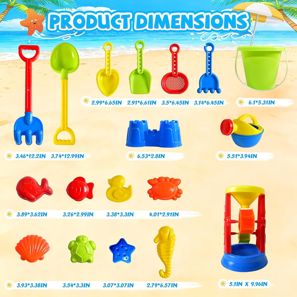 Beach Toys, 19 Piece Sand Toys Set Kids Sandbox Toys Includes Water Wheel Beach Tool Kit Bucket Watering Can Molds