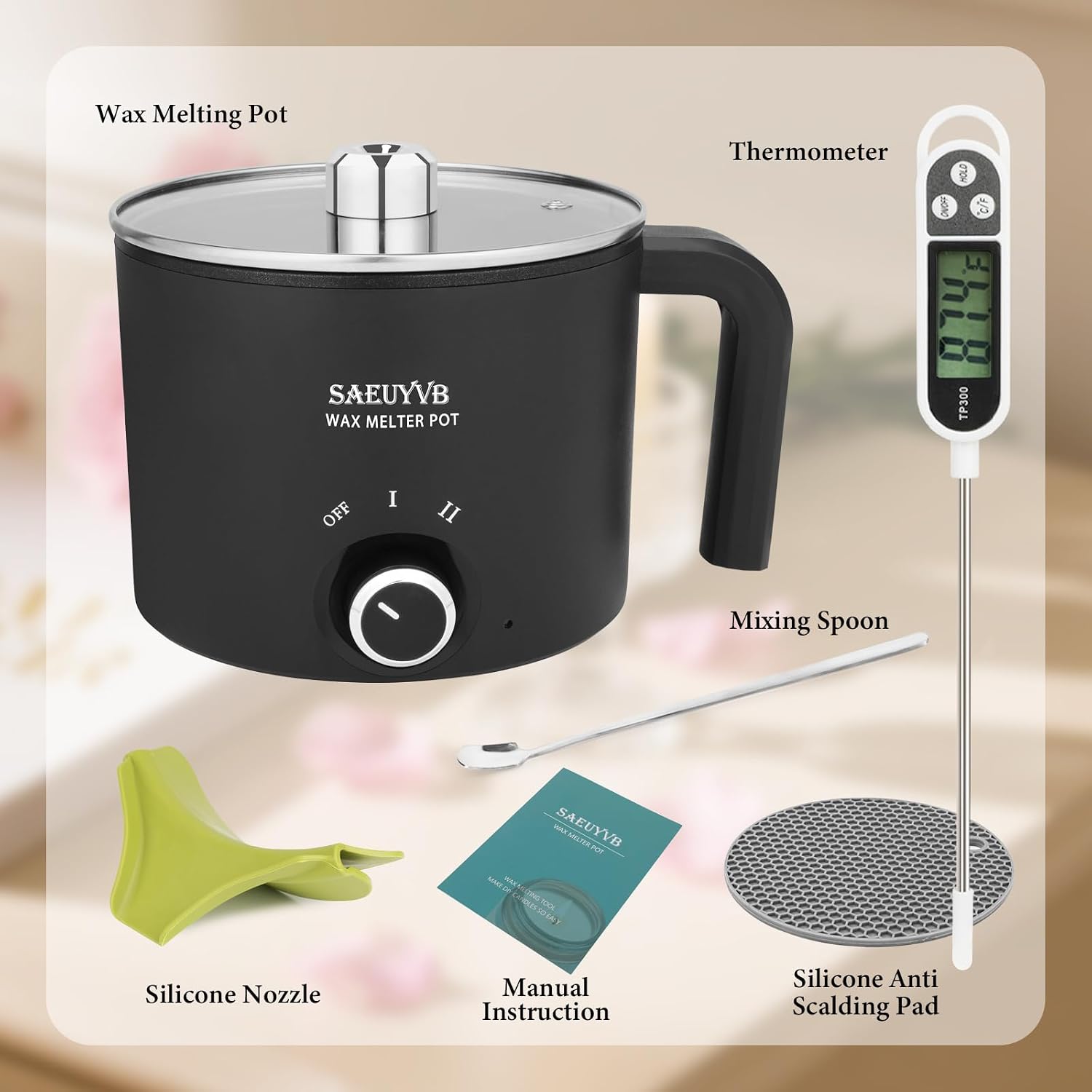 Candle Making Kit with 1.8L Wax Melter Pot | Wax Melter for Candle Making with Thermometer,Spoon,Complete Candle