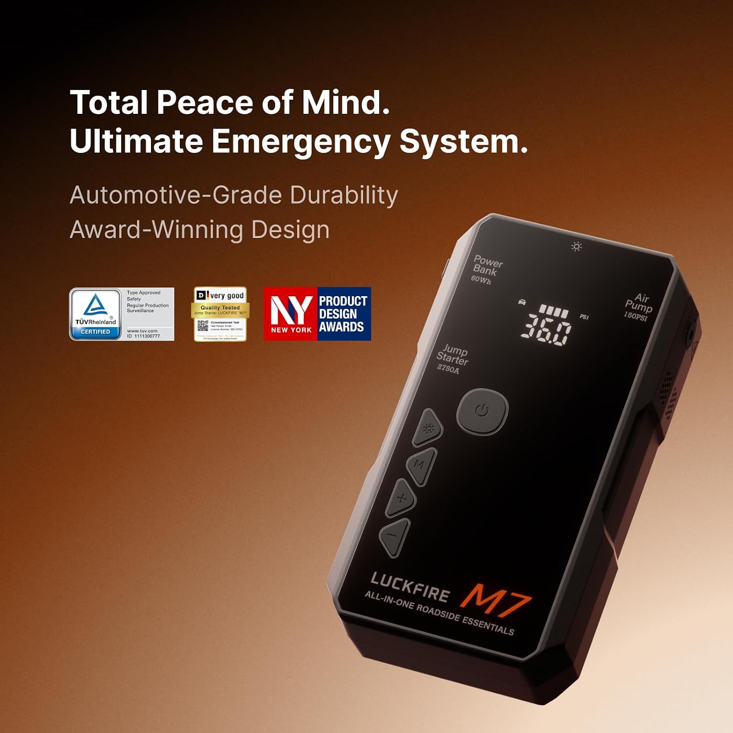 M7 SmartIgnition Jump Starter with Air Compressor, TÜV Certified 12V Car Battery Booster Pack, Portable Tire