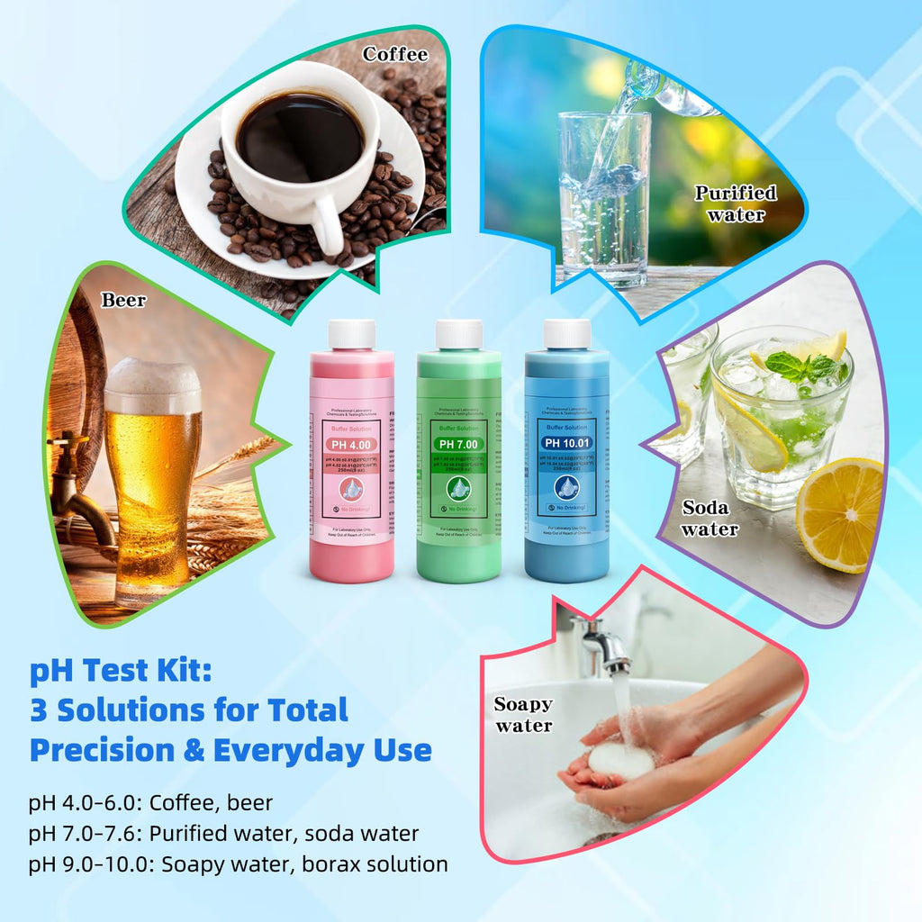 pH Calibration Buffer Solution Kit (pH 4.00, 7.00 & 10.01), and 3M pH Probe Storage Solution for pH/ORP Electrodes