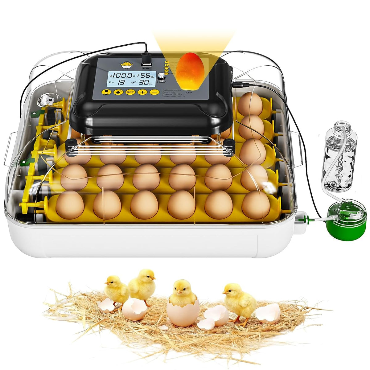 Incubators for Hatching Eggs, 30 Chicken Eggs Incubator with Automatic Egg Turning, Dual Power Supply, Egg Candler