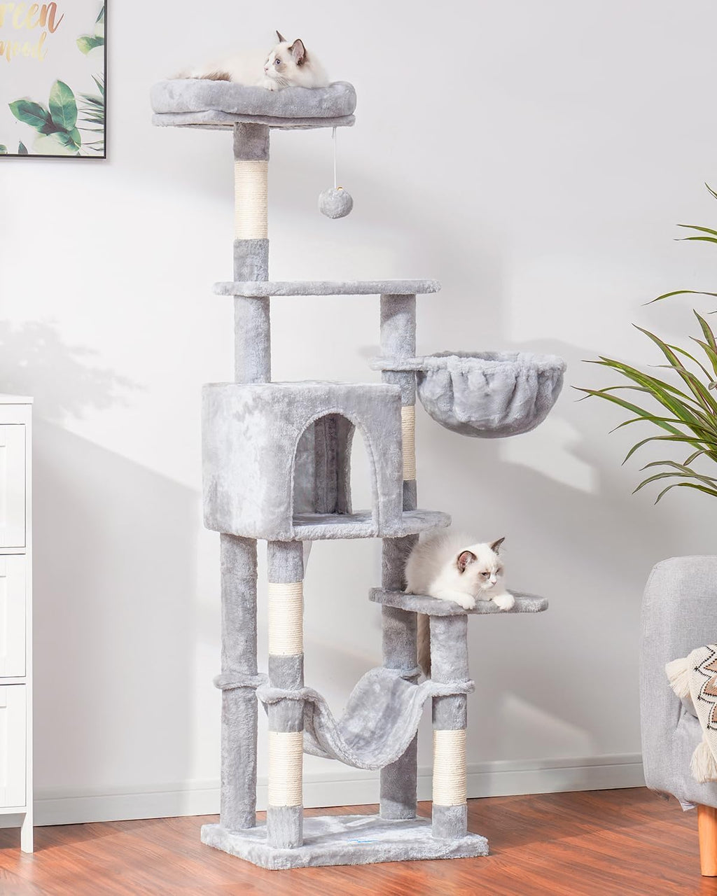 Cat Tree with Large Hammock, Multi-Level Cat Tower for Indoor Cats, Cat Condo with Sisal-Covered Scratching Posts and