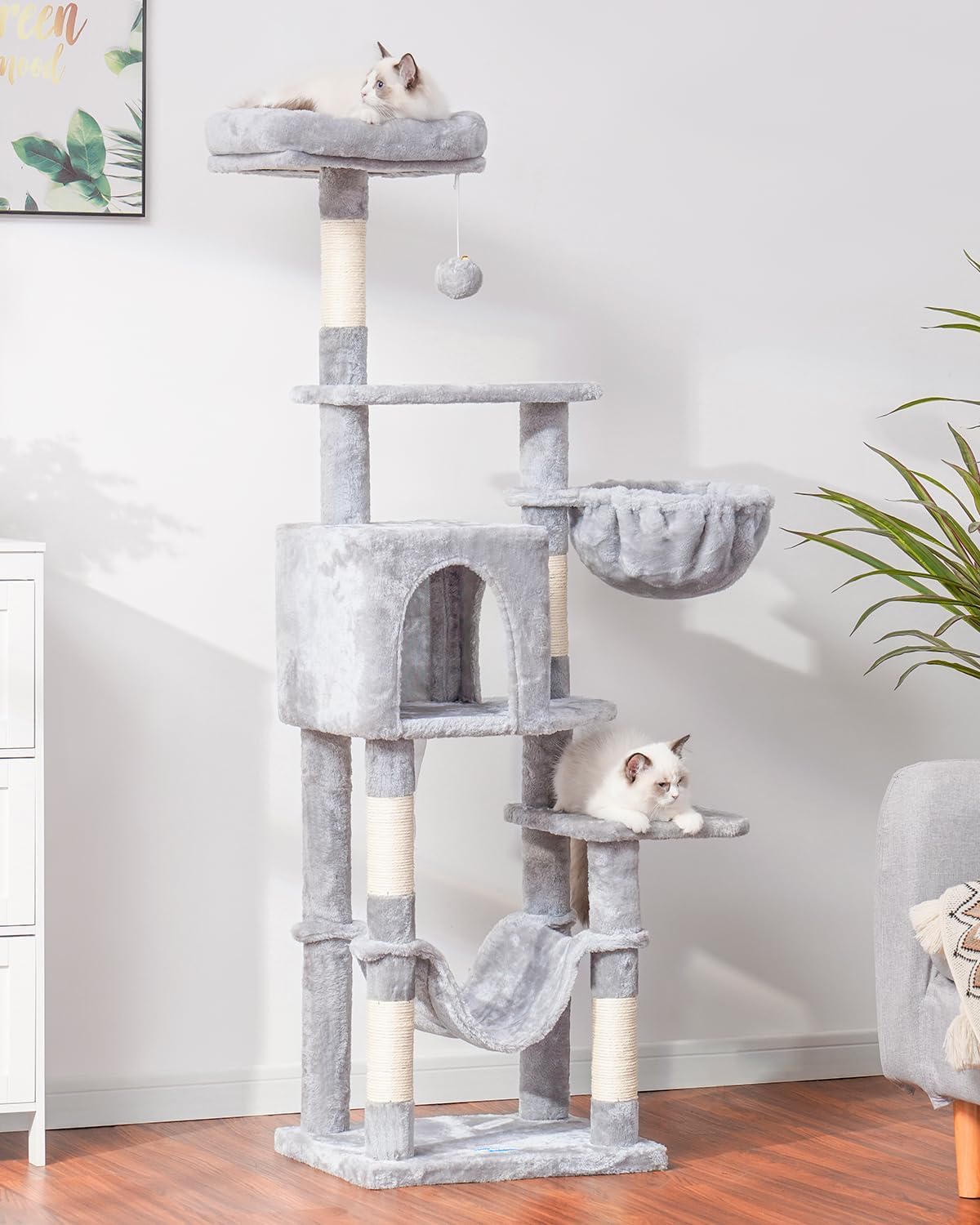 Cat Tree with Large Hammock, Multi-Level Cat Tower for Indoor Cats, Cat Condo with Sisal-Covered Scratching Posts and