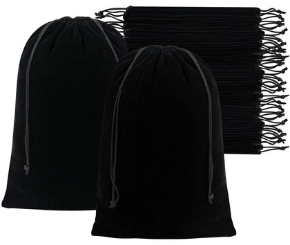 Velvet Drawstring Gift Bags - Bulk Wholesale (10 x 15 inch - 25 pack, Black)