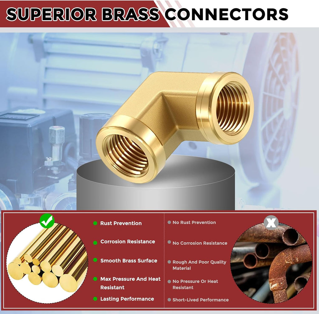 2 Pack 90 ° 1/8"FNPT to 1/8"FNPT Solid Brass Barstock Street Elbow