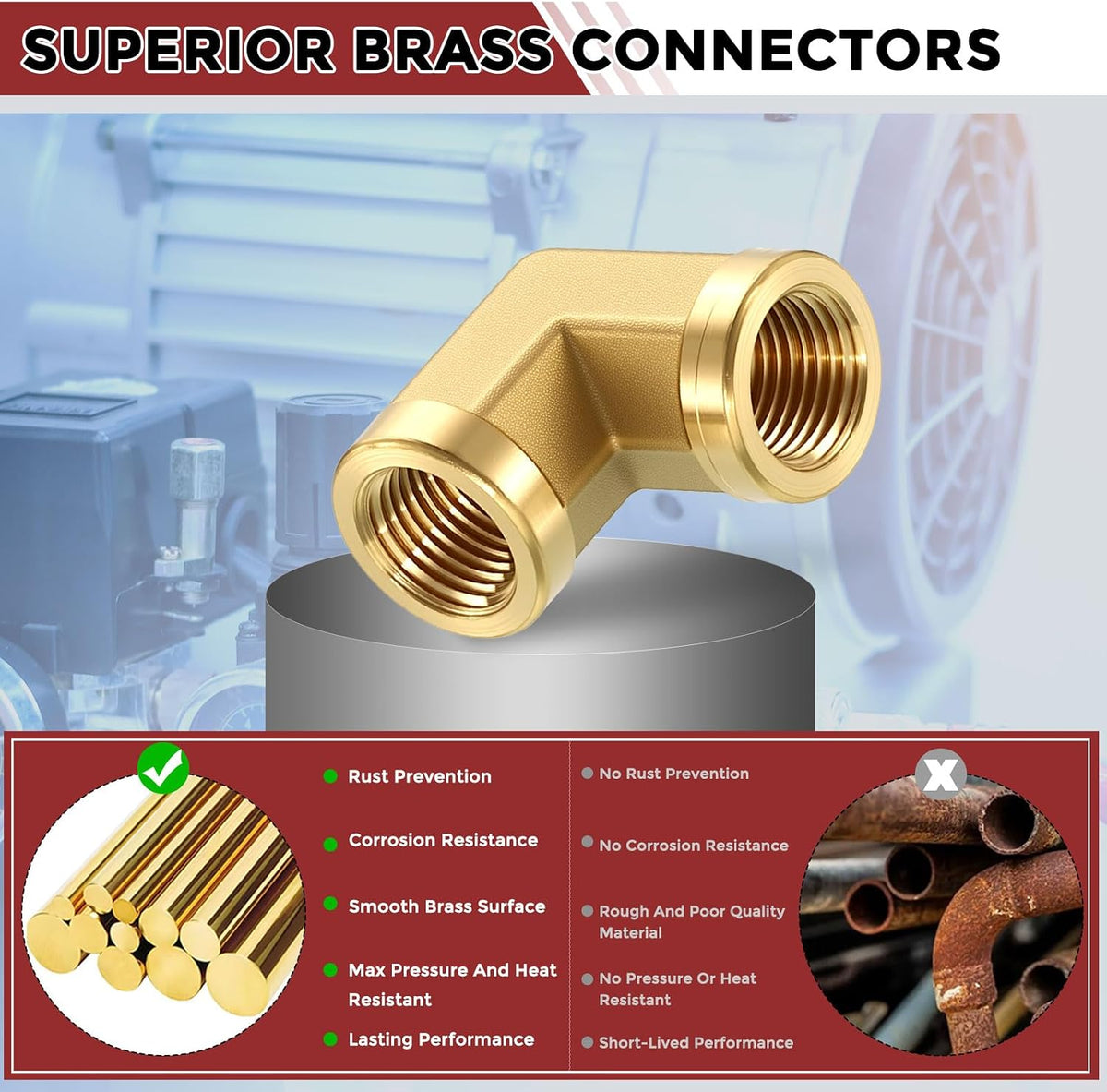 2 Pack 90 ° 1/8"FNPT to 1/8"FNPT Solid Brass Barstock Street Elbow