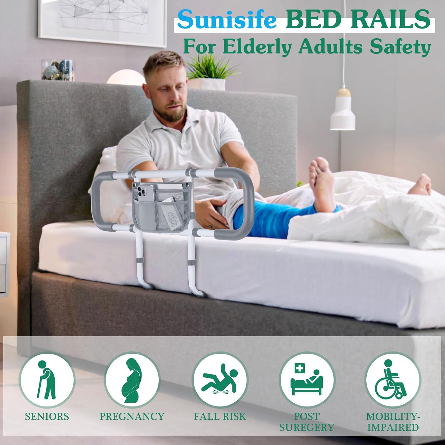 Bed Rails for Elderly Adults Safety - Extended Bed Assist Rail for Seniors - Adjustable Beds Side Rails Handle