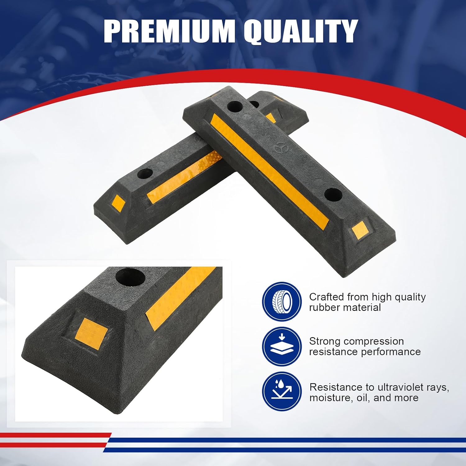 Rubber Parking Curb, Garage Floor Stops 2 Pack | Heavy Duty Wheel Stop Stoppers Vehicle Parking Guide Block with