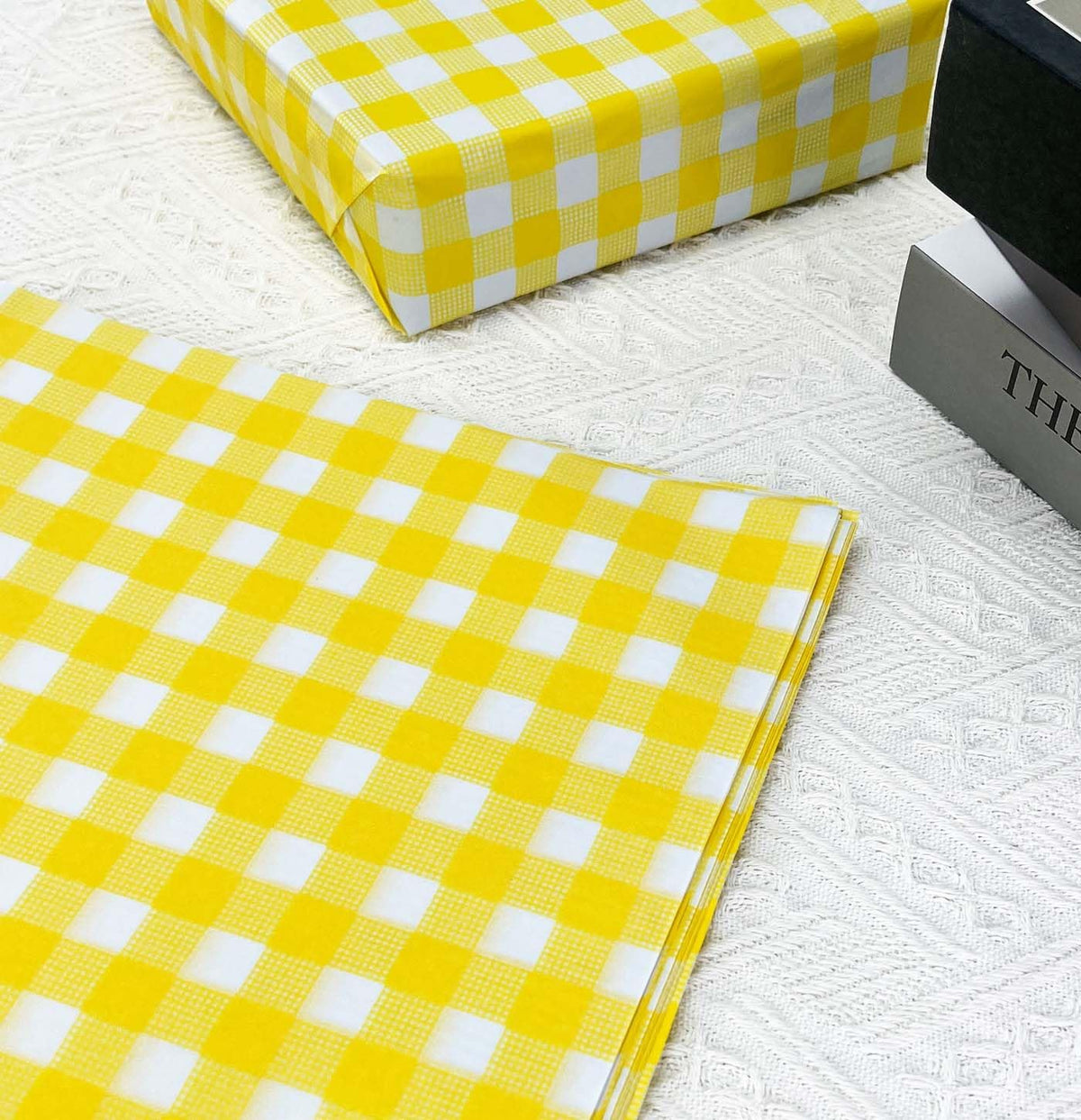 100 Sheets Gingham Tissue Paper 14 x 20 Inches Yellow and White Checkered Tissue Paper for Gift Bags Bulk Wrapping