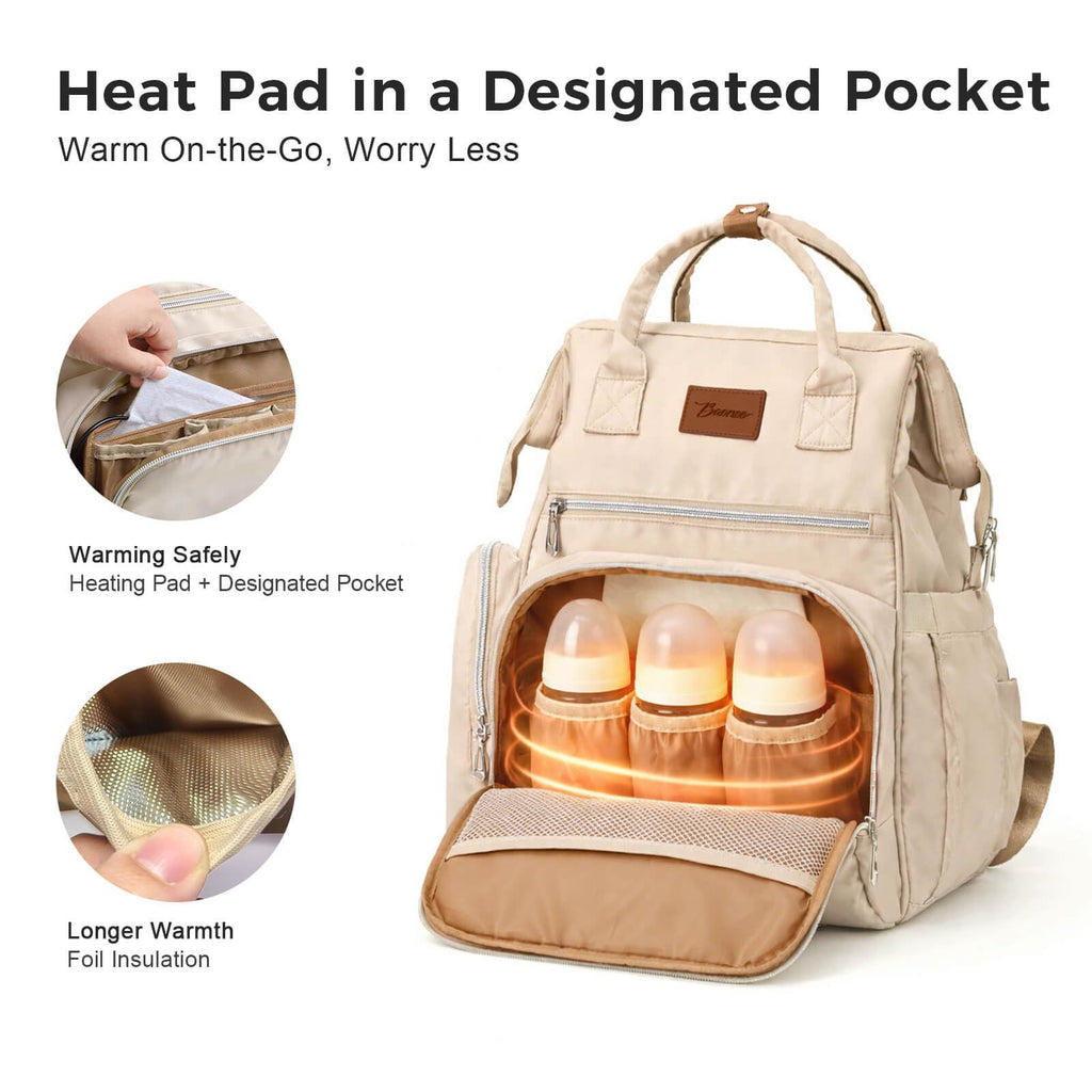 Diaper Bag Backpack with Wet/Dry Pocket, Changing Pad, 27L Beige
