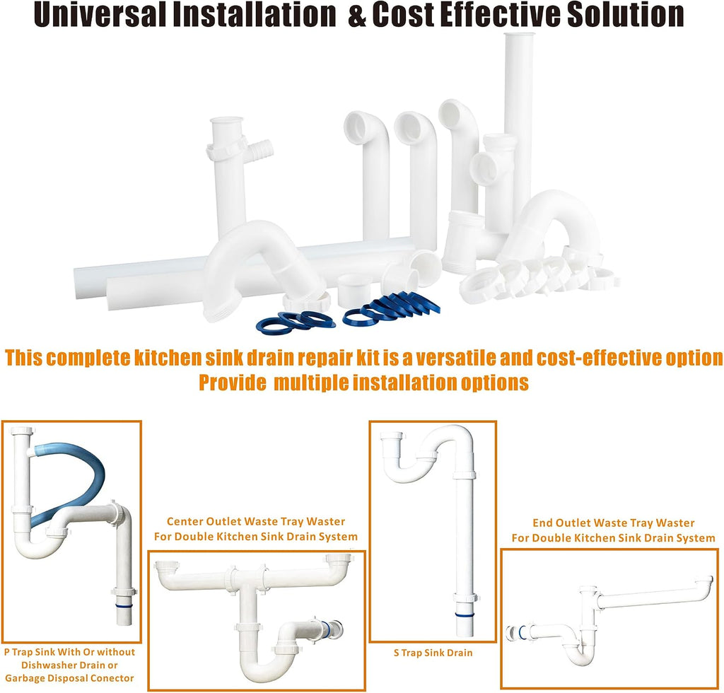 Kitchen Sink Drain Kit,1-1/2”,for Most Kitchen Sink Drain Repair Kit and Bathroom Sink Drain Kit, Kitchen Sink P Trap
