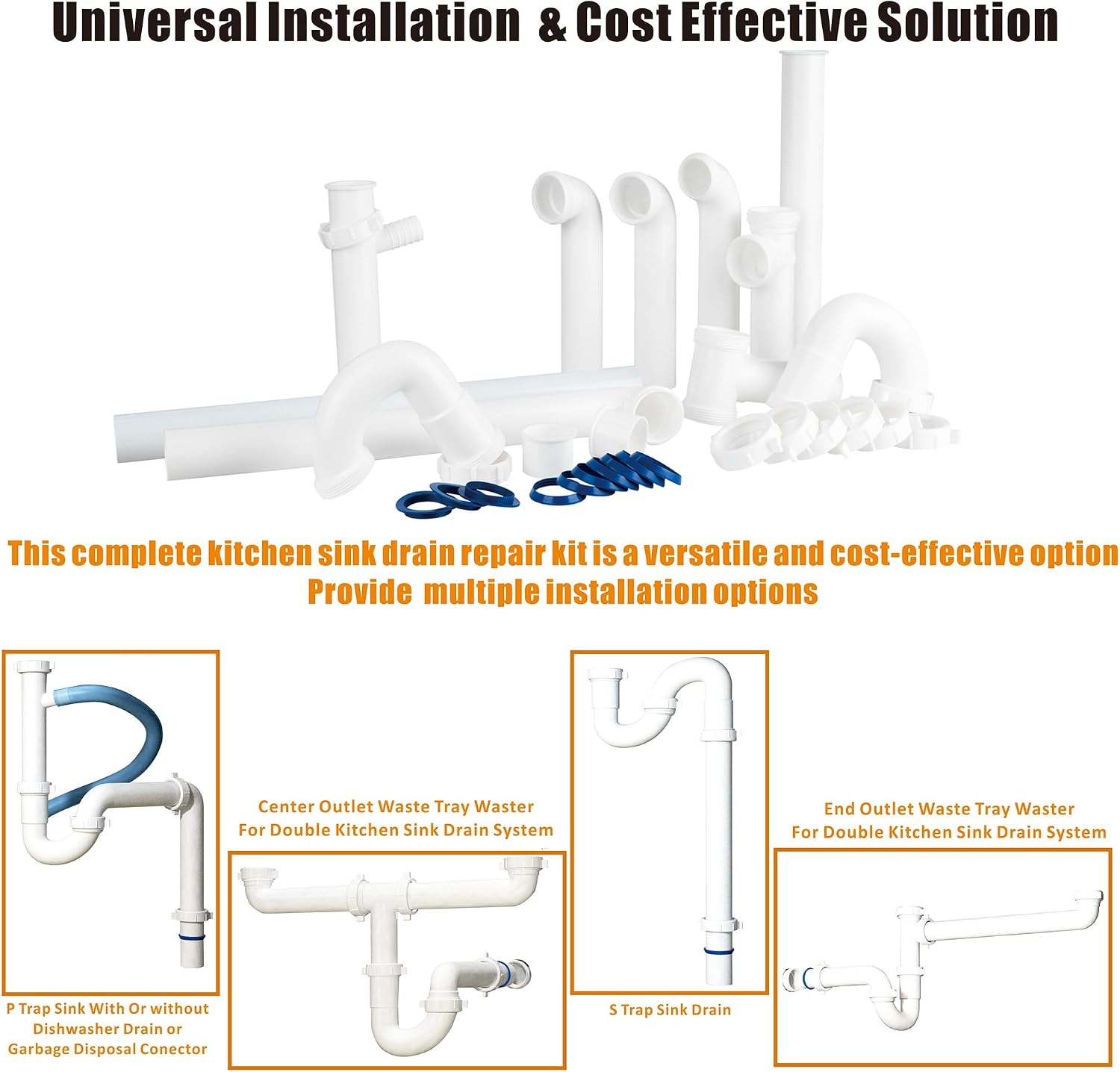 Kitchen Sink Drain Kit,1-1/2”,for Most Kitchen Sink Drain Repair Kit and Bathroom Sink Drain Kit, Kitchen Sink P Trap