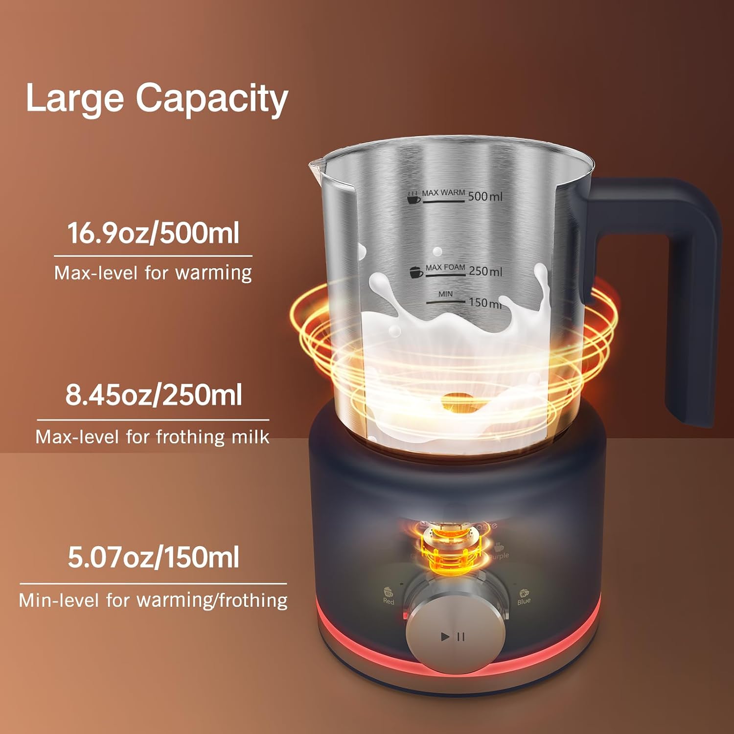 Milk Frother, 4 in 1 Electric Milk Steamer, 16.91oz/500ml Automatic Warm and Cold Foam Frother for Coffee, Latte