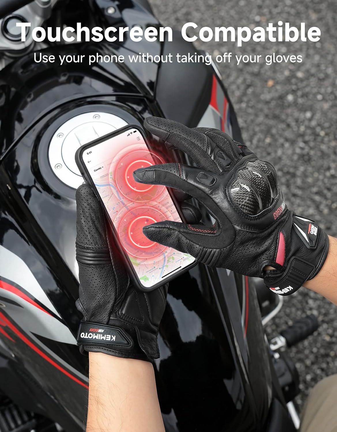 Sheepskin Leather Motorcycle Gloves for Men, Protective Motorcycle Gloves for Motocross Motorbike Dirt Bike Bicycle