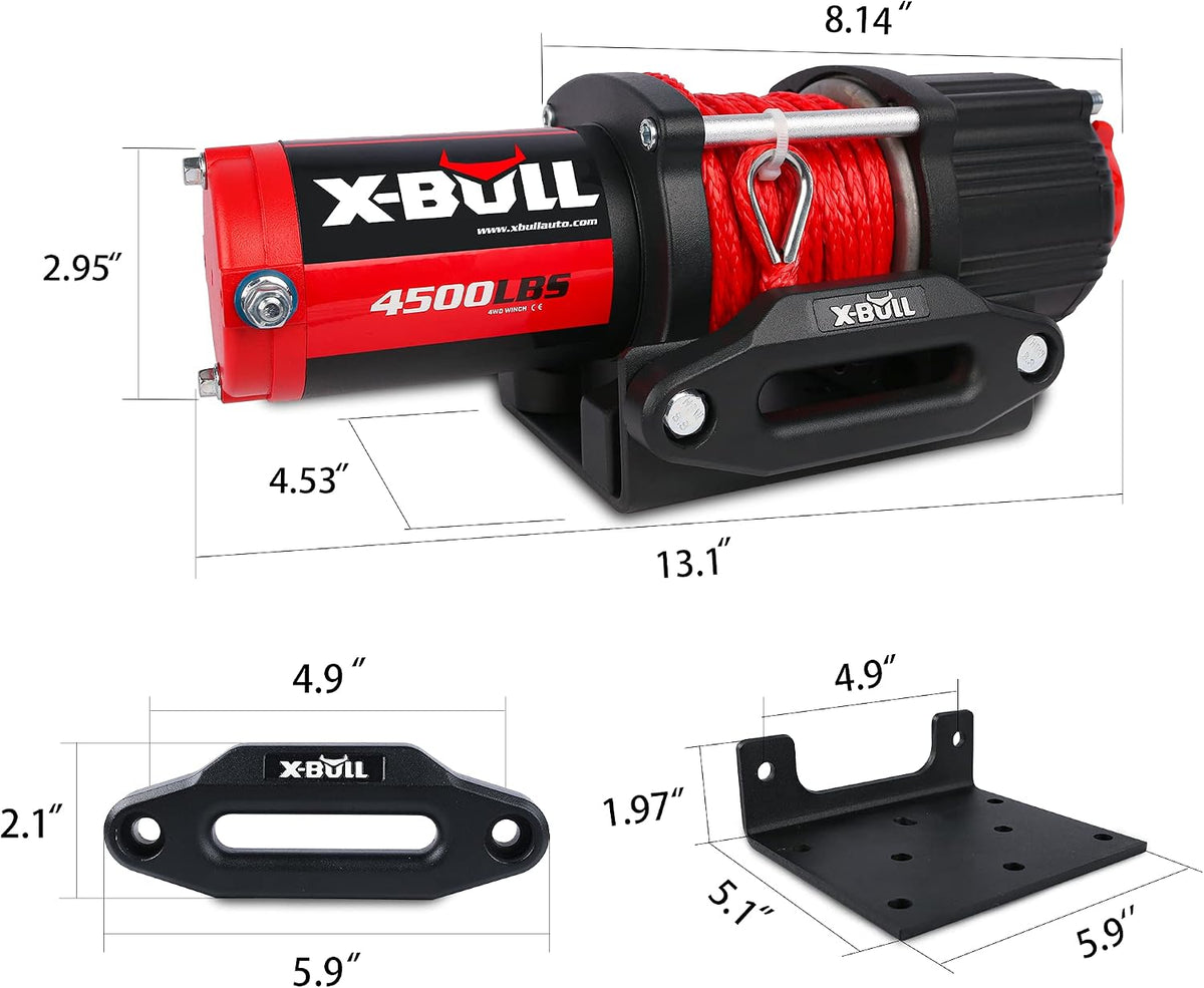 4500 lbs Winch 12V Electric Winch Kits with Fairlead, ATV/UTV Winch with Waterproof Synthetic Rope Winch with