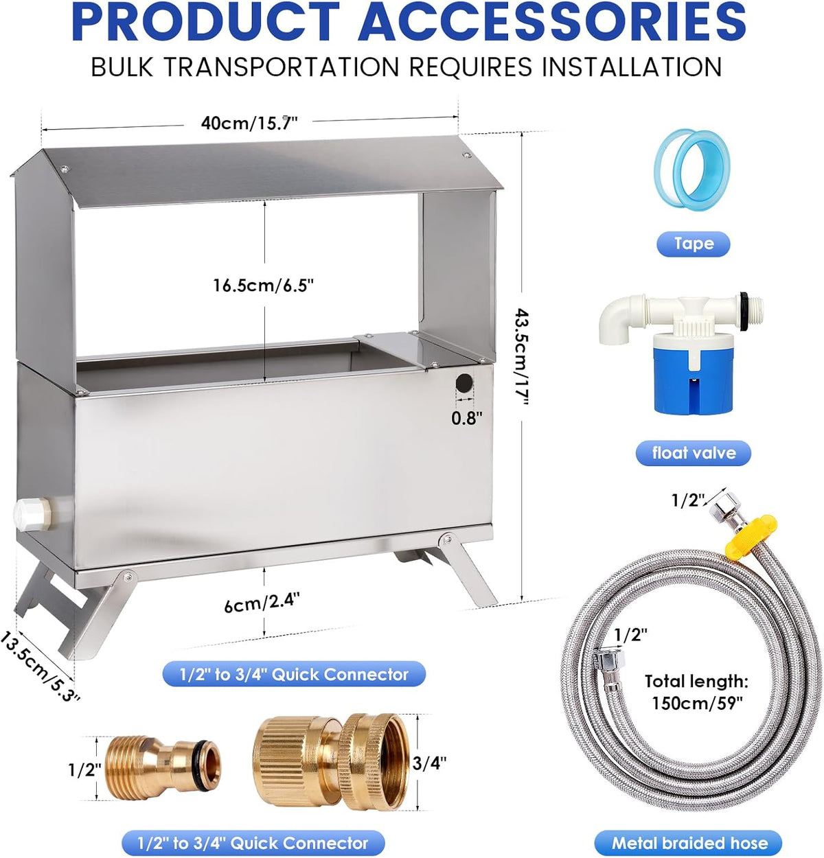 1.6 Gal Automatic Chicken Waterer with Float Valve Kit and Bottom Bracket