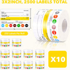 10 Rolls 2500 Pcs Restaurant Quality Shelf Life Food Rotation Labels Vinyl 2” x 3” Self-Adhesive Removable Freezer