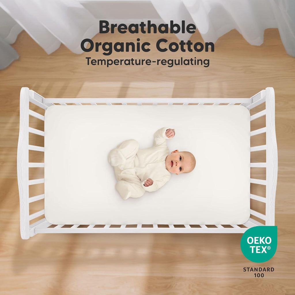 2-Pack Organic Cotton Crib Sheets for Boys, Girls - 52x28 Fitted Crib Mattress Sheet Neutral, Breathable Cover for