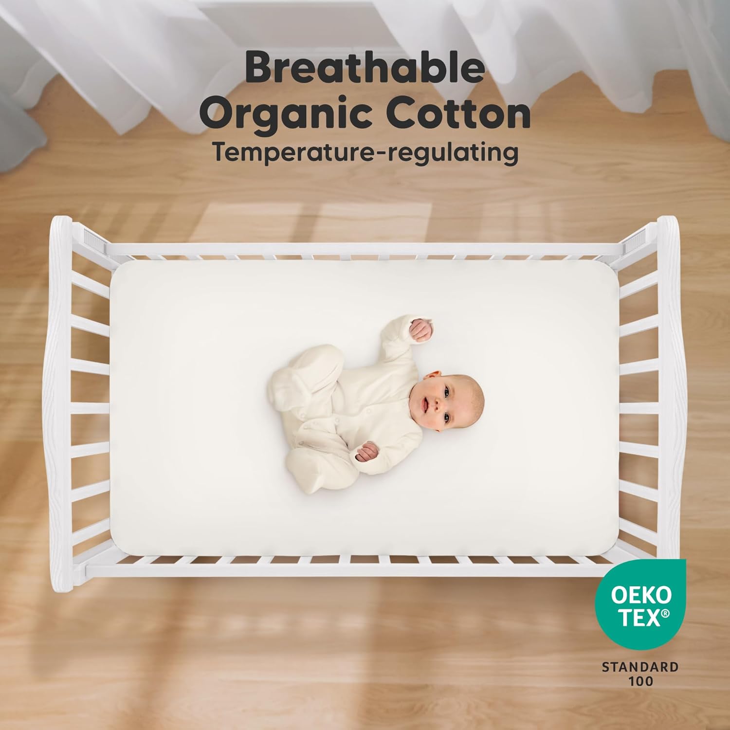 2-Pack Organic Cotton Crib Sheets for Boys, Girls - 52x28 Fitted Crib Mattress Sheet Neutral, Breathable Cover for