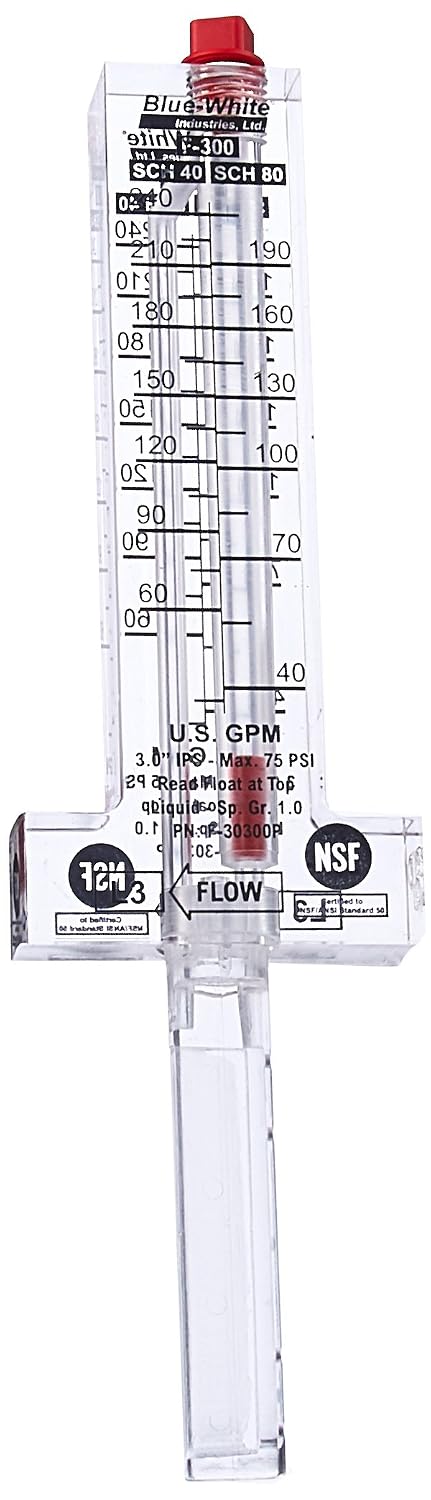Blue-White Flowmeter for 3" PVC Pipe, Horizontal Installation