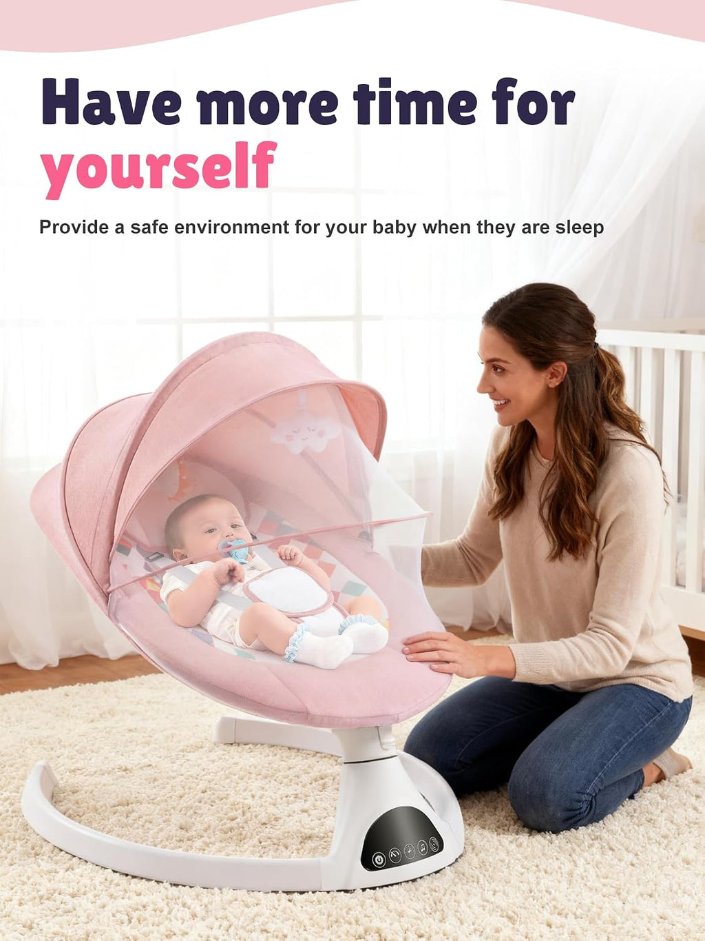Baby Swing for Infants - Electric Portable Bluetooth Baby Rocker with 5 Speeds, 5-Point Harness, Remote Control