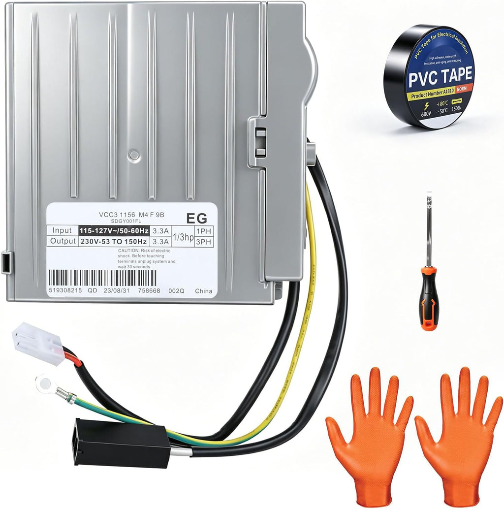 W10710090 Refrigerator Inverter Control Board VCC3 1156 M4 F 9B 3.3A Replaces W10154805 W10893917 WR55X10490 for GE Bosch Refrigerators, Includes PVC Tape, Screwdriver, Nitrile Gloves