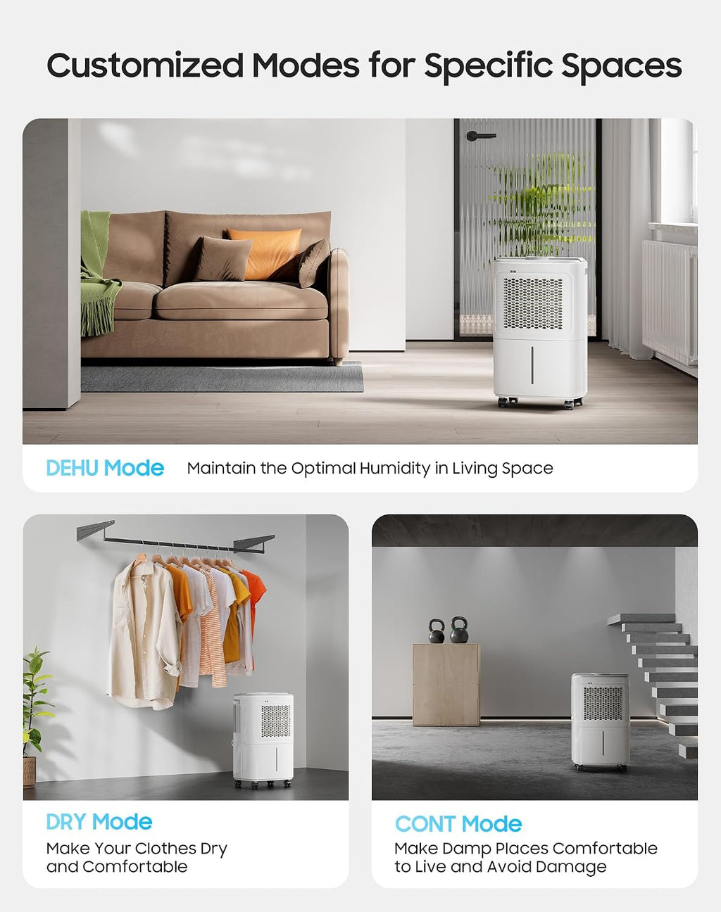 2500 Sq.Ft Dehumidifier for Basement Home, ASAHWo 34 Pints Dehumidifier with Drain Hose, Quiet Portable Dehumidifiers
