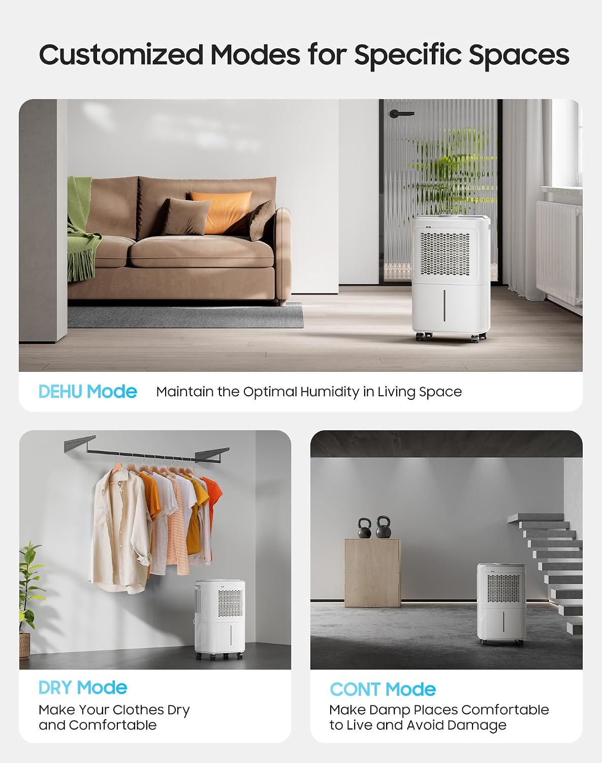 2500 Sq.Ft Dehumidifier for Basement Home, ASAHWo 34 Pints Dehumidifier with Drain Hose, Quiet Portable Dehumidifiers