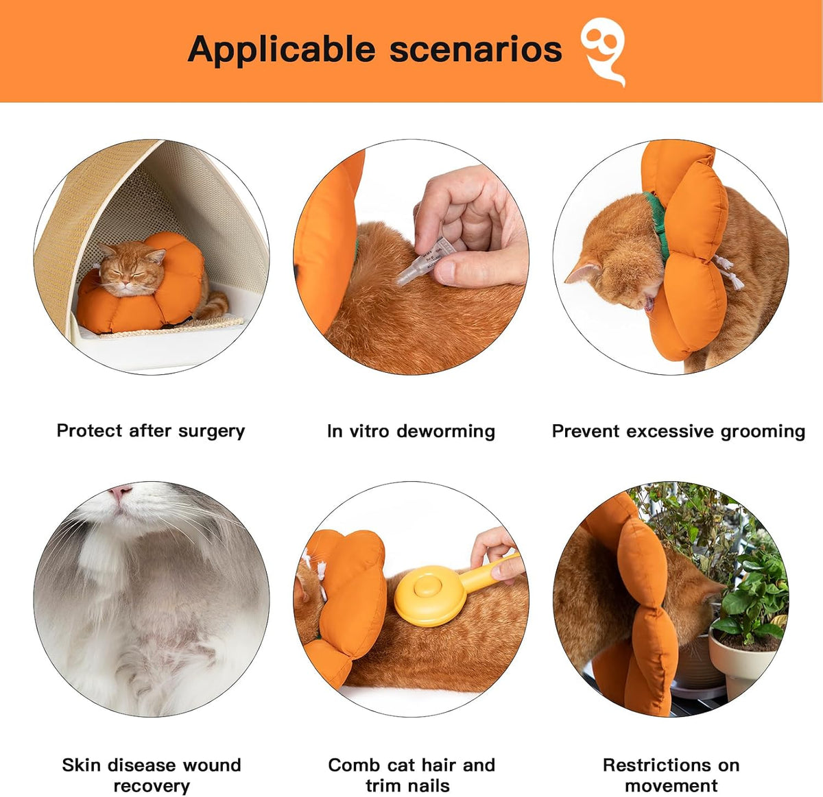 Cat Cone Collar,Cute Waterproof Recovery Collar,Anti-Bite Lick Wound Healing Safety Elizabethan e Collar for