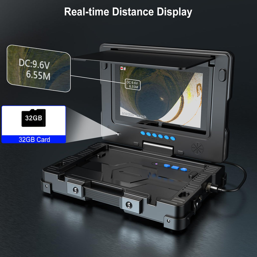 Sewer Camera with Self-Leveling DVR, 100ft Snake, 9" HD Screen