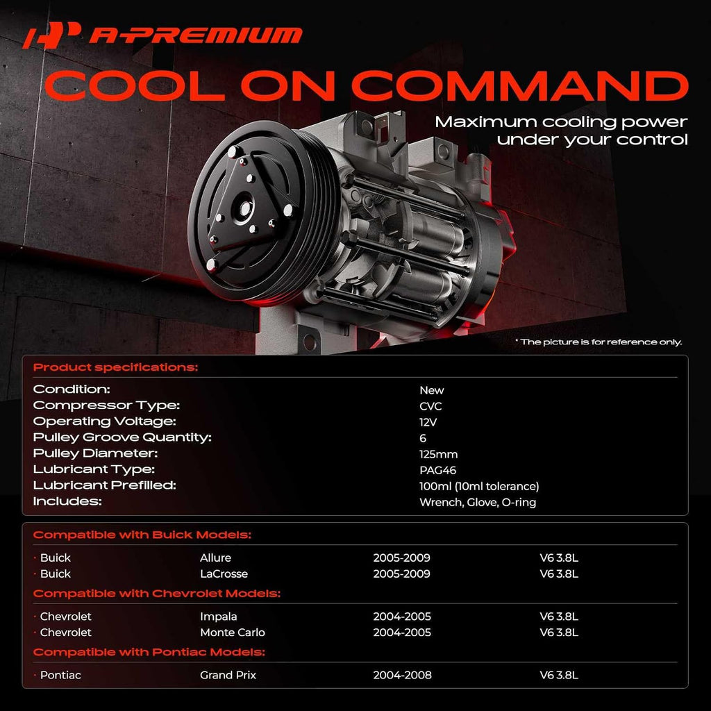 A-Premium AC Compressor with Clutch Compatible with Buick & Chevrolet