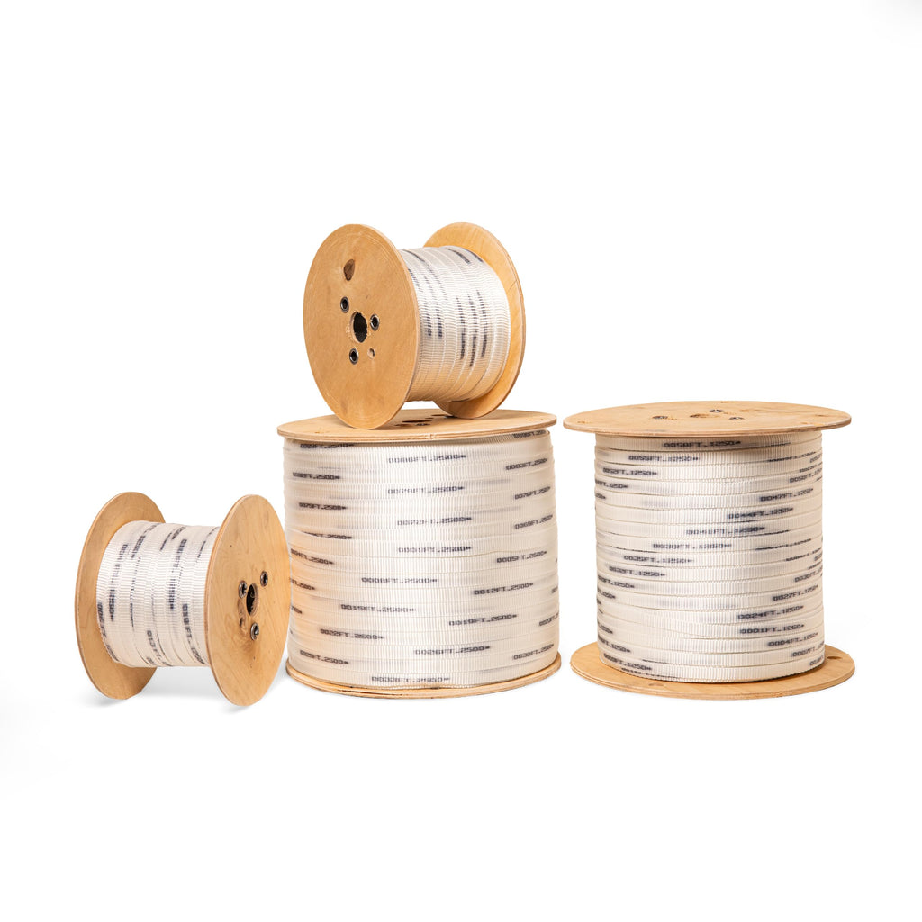 ESK Packaging Conduit Measuring Pull Tape – 1/2 Inch x 500 ft – 1250#, Wooden-Reel, Low-Stretch, Pre-Lubricated Polyester Pull Tape | Foot-Marked | Underground Conduit & Wire Pull String