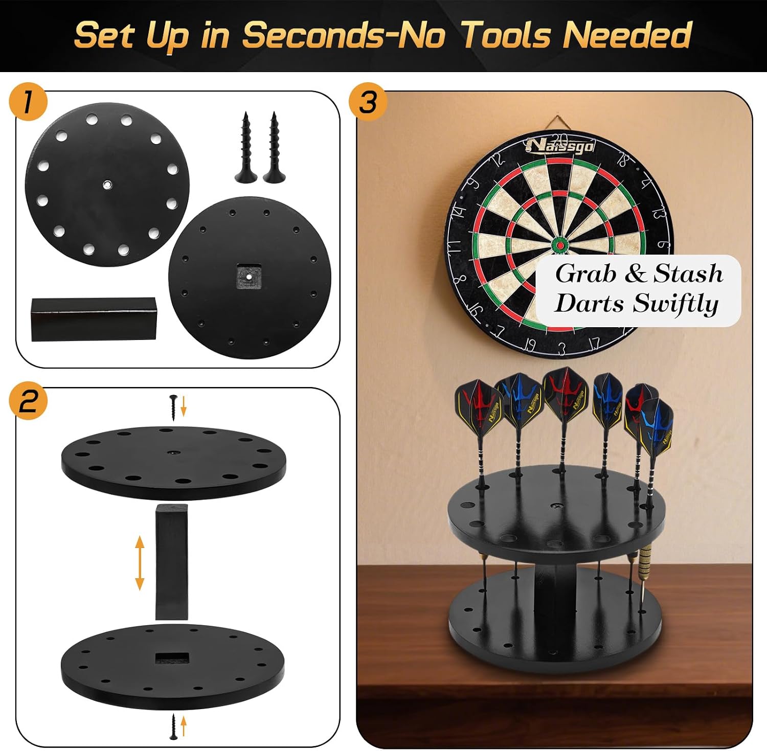 Wooden Dart Holder Stand for Desk or Shelf – Holds 12 Fully Assembled Steel or Soft Tip Darts – Compact Tabletop