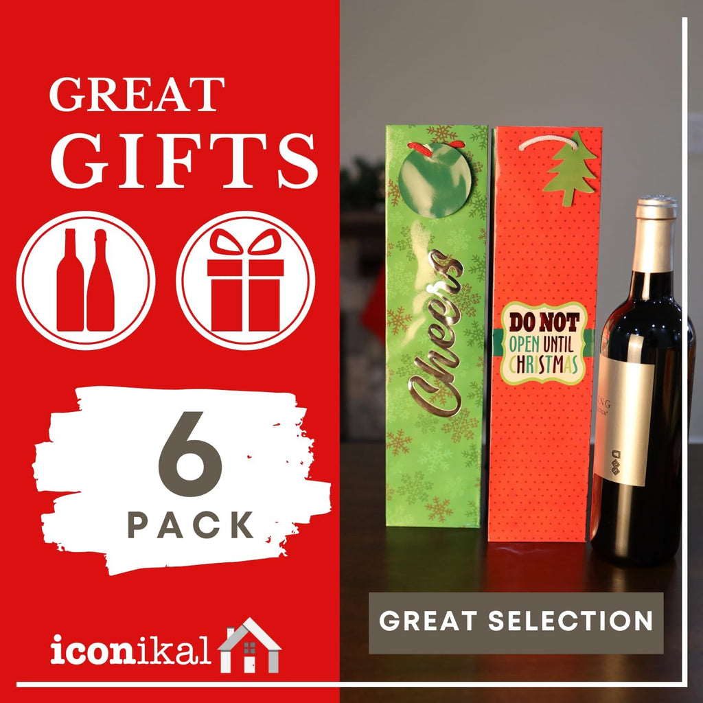 6-Pack Christmas Wine Bottle Gift Bags Heavy-Duty