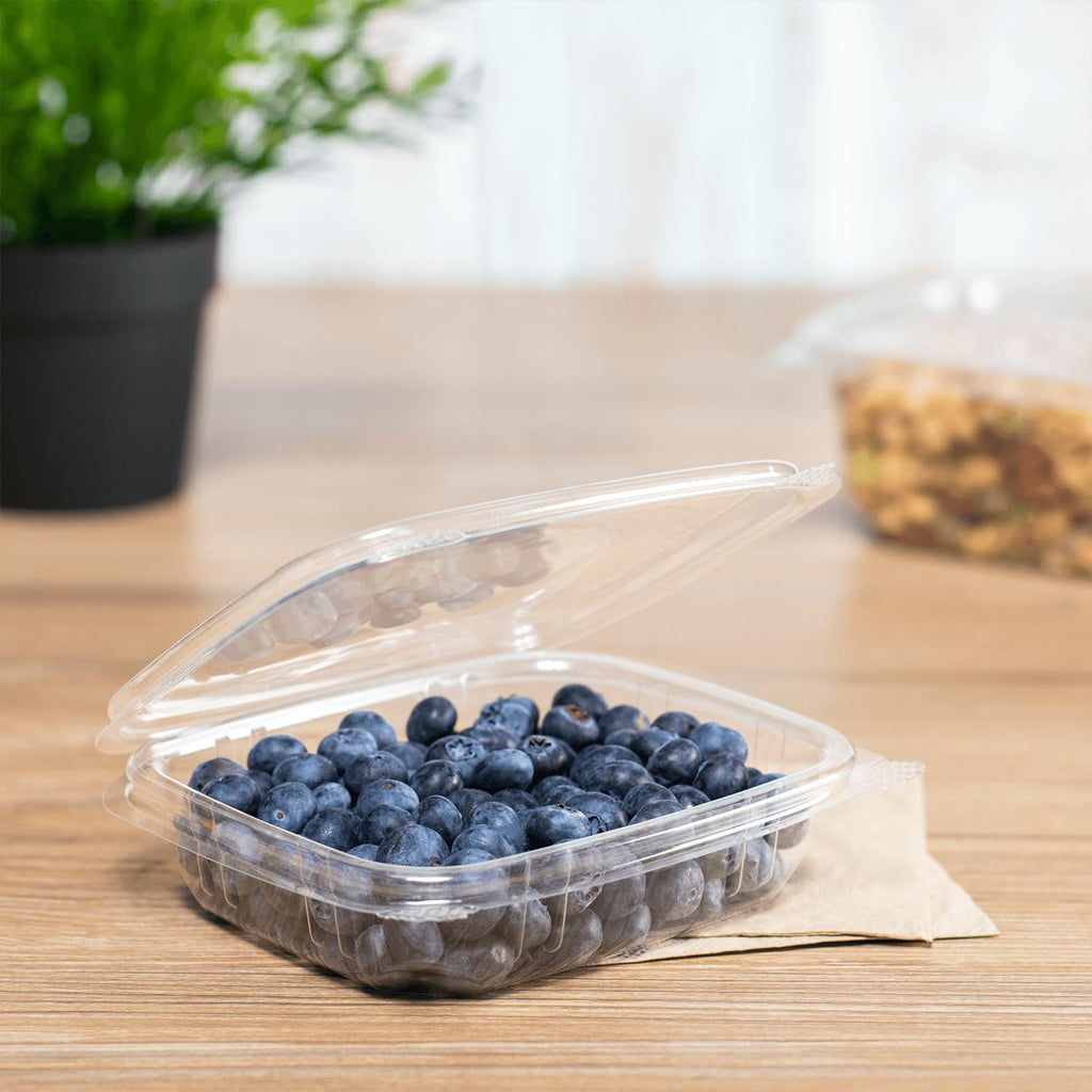 8 oz Clear Plastic Clamshell Containers with Hinged Lids, 200ct