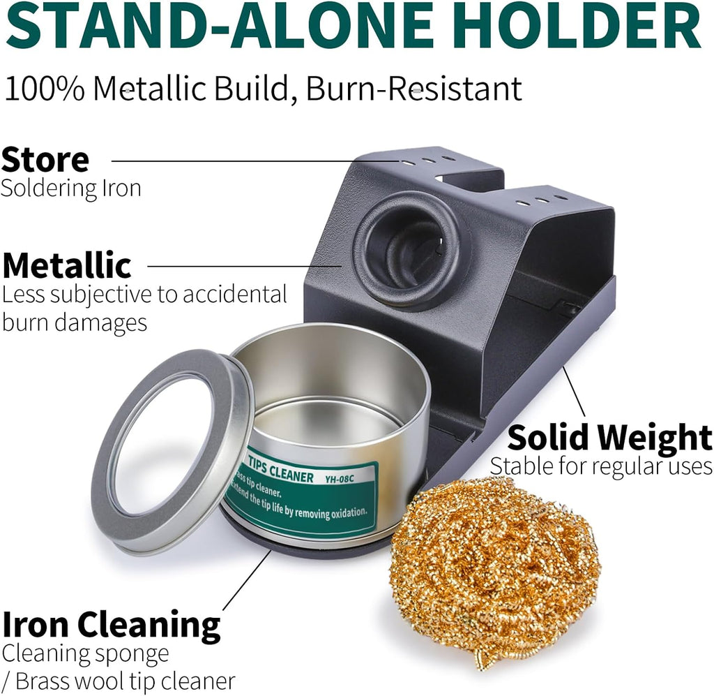 D-2 Soldering Iron Holder, Heat-resistant Tip Cleaner with Brass Wool Tip Cleaner and Cleaning Sponge for Stable