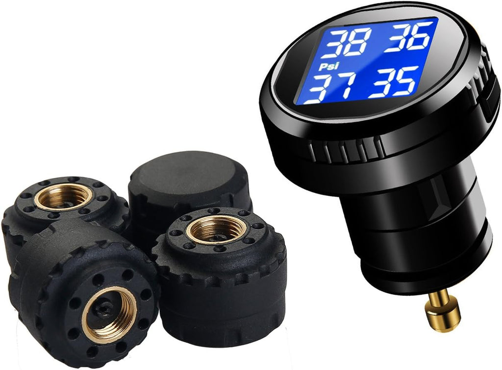 Wireless Tire Pressure Monitoring System (TPMS) for Small Size 4-tire Vehicles, Including 4 External Cap sensors