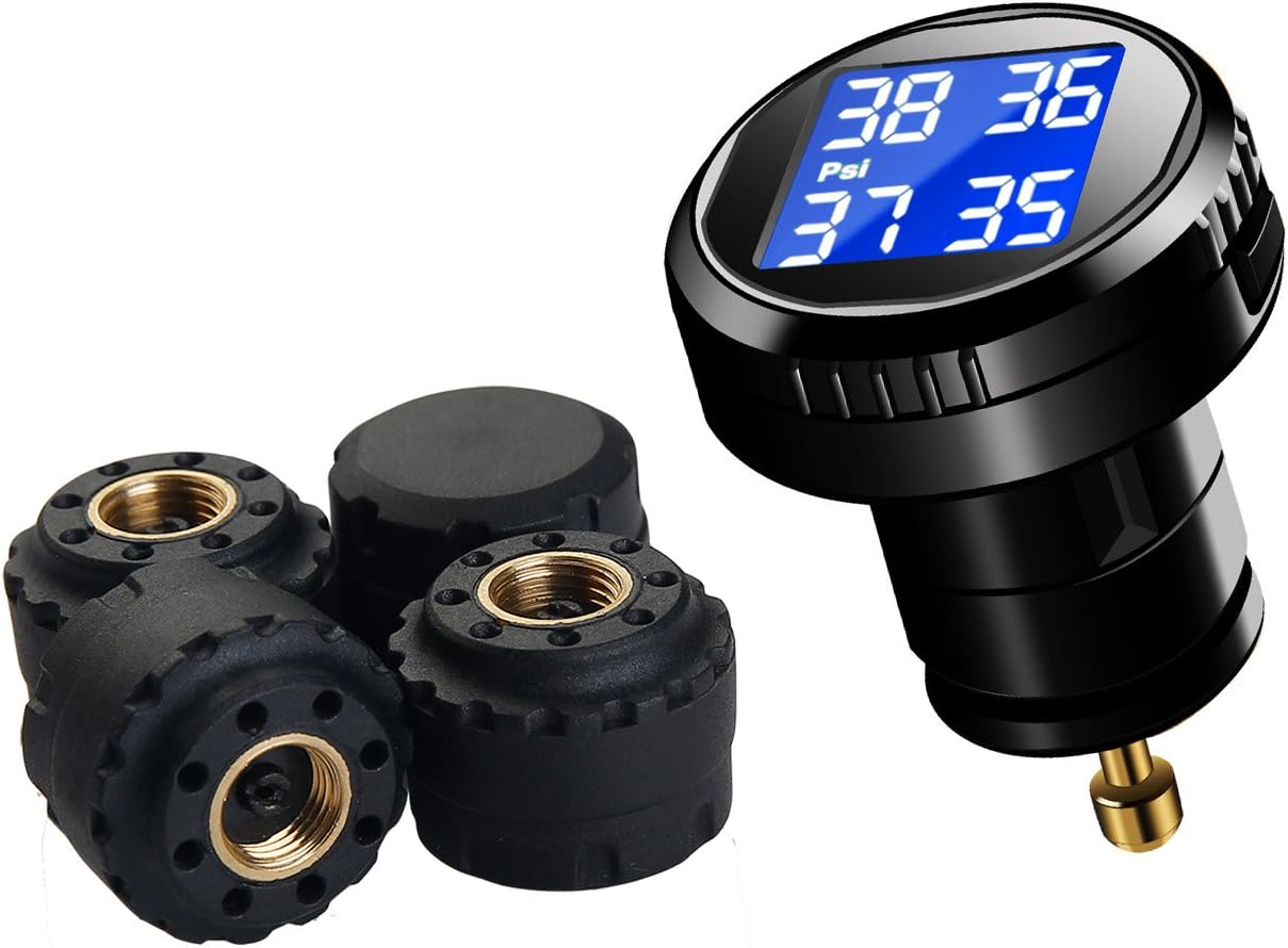Wireless Tire Pressure Monitoring System (TPMS) for Small Size 4-tire Vehicles, Including 4 External Cap sensors