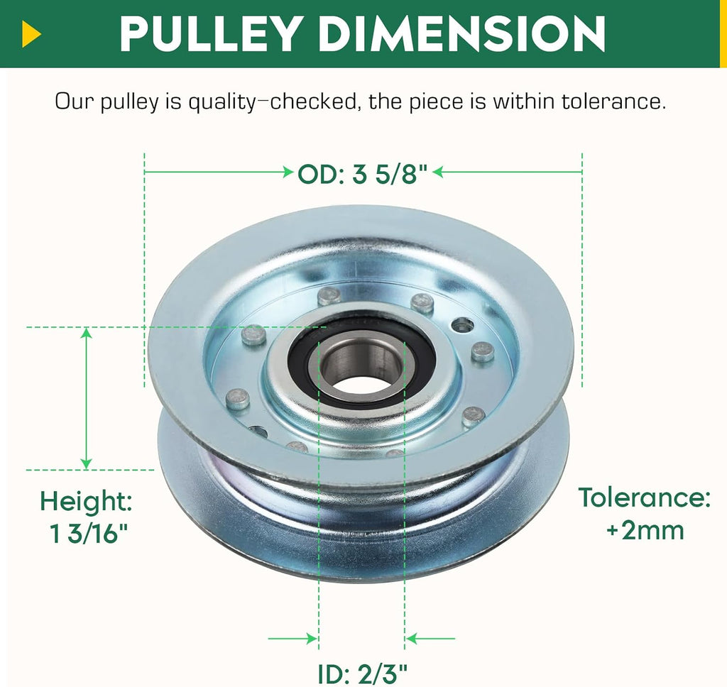 Flat Idler Pulley for GY22172 GY20067 John Deere L100 LA145 LA130 LA120 LA110 LA115 LA105 D140 D100 L110 L111 L118 D110 D105 D125 X145 D130 Fits 48" Deck Lawn Mowers (2 Pack)