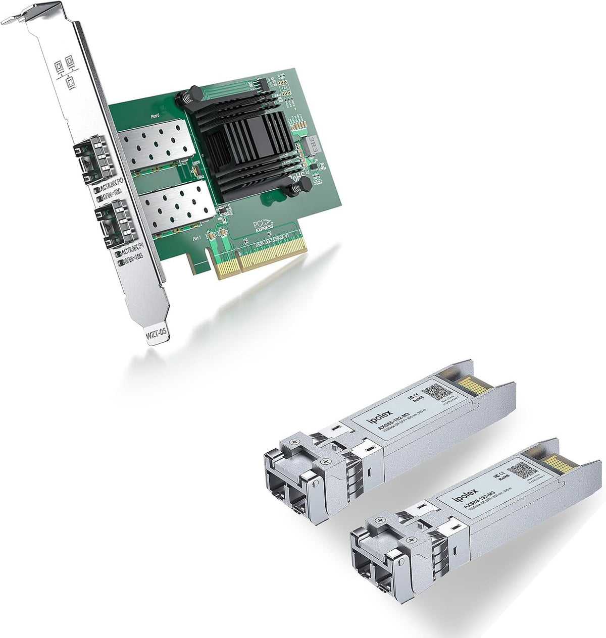1 Pack ipolex X520-DA2, 10GbE Network Card and 2 Pack 10GBase-SR SFP+ Transceiver