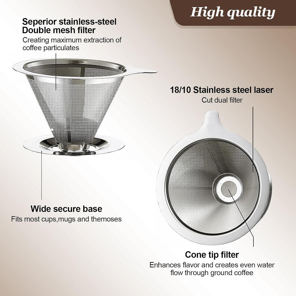 Pour Over Coffee Dripper, Slow Drip Paperless Coffee Filter, Pour Over Coffee Maker for 1-2Cups Brew, Double Mesh