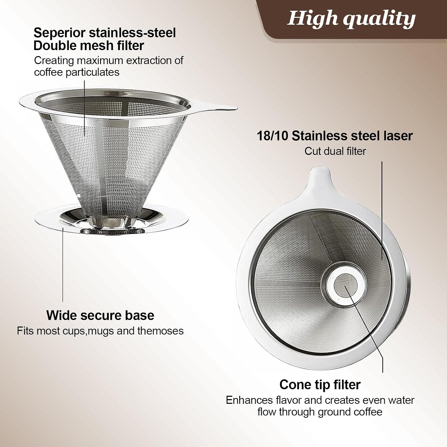 Pour Over Coffee Dripper, Slow Drip Paperless Coffee Filter, Pour Over Coffee Maker for 1-2Cups Brew, Double Mesh