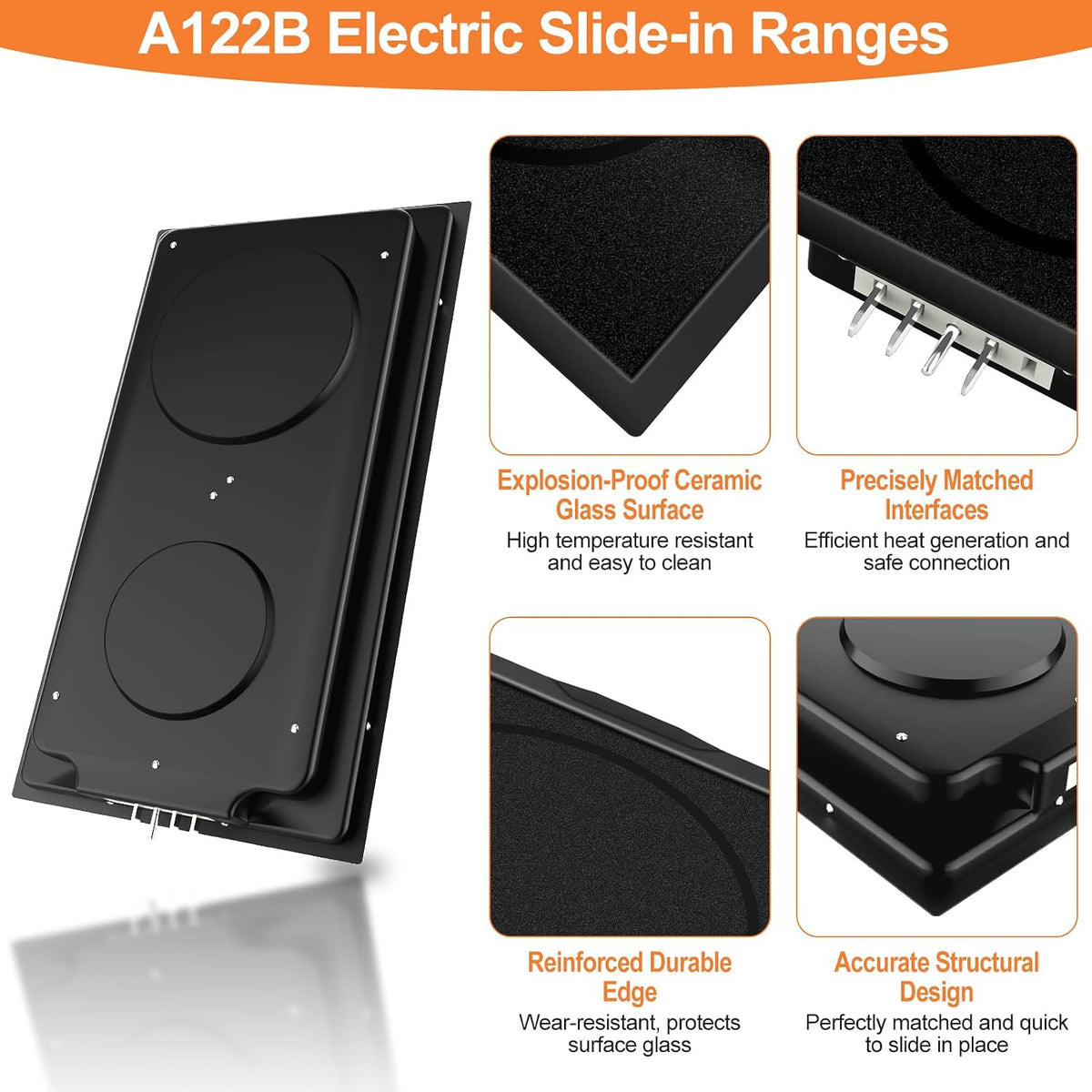 Upgraded A122B Radiant Cartridge Compatible with Jenn Air Cooktop Replacement Parts, A122BA Glass Cooktop Replacement Burner For Jenn-Air Range/Cooktop Cartridge Black With Ceran Glass-Ceramic Surface