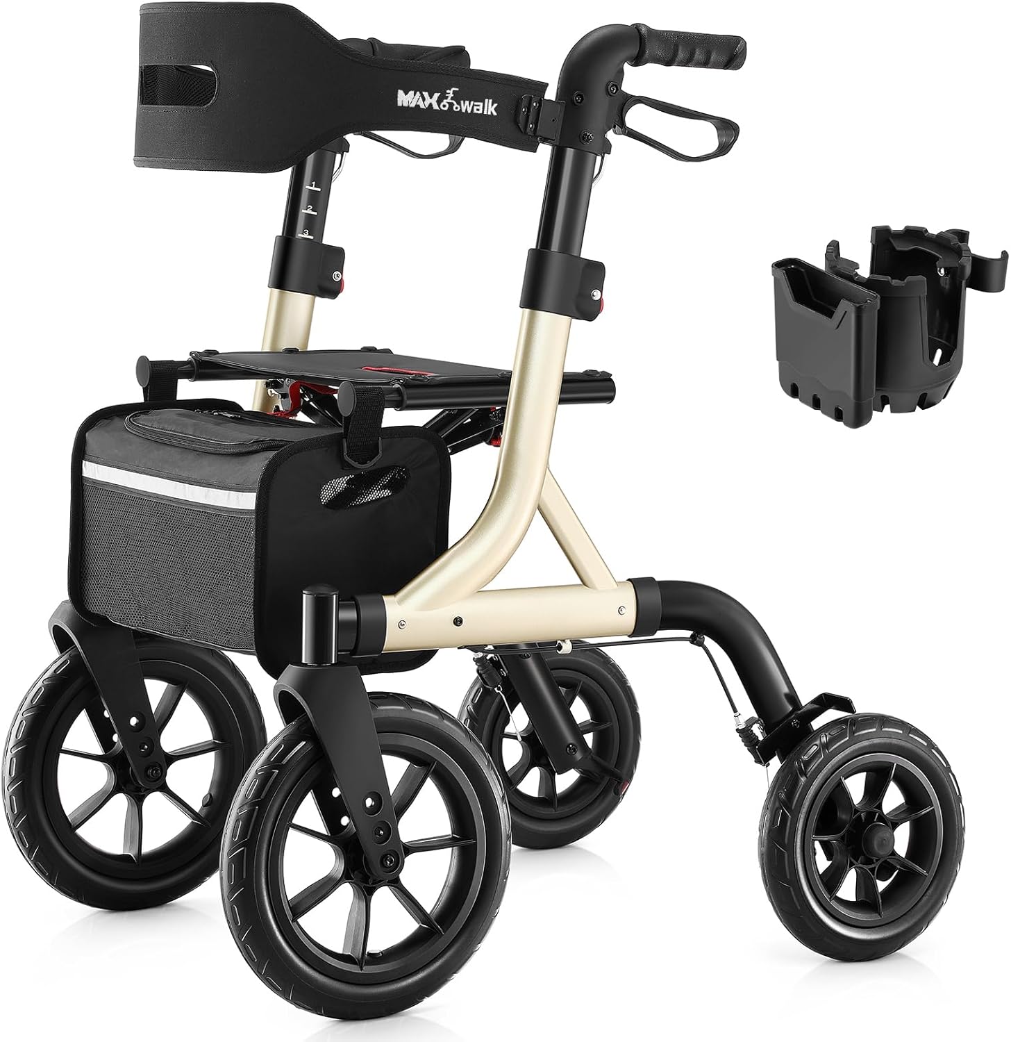 Walkers for Seniors, Rollator Walker with Seat, 12" Big Rubber Wheels All Terrain Rollator Walker with Backrest