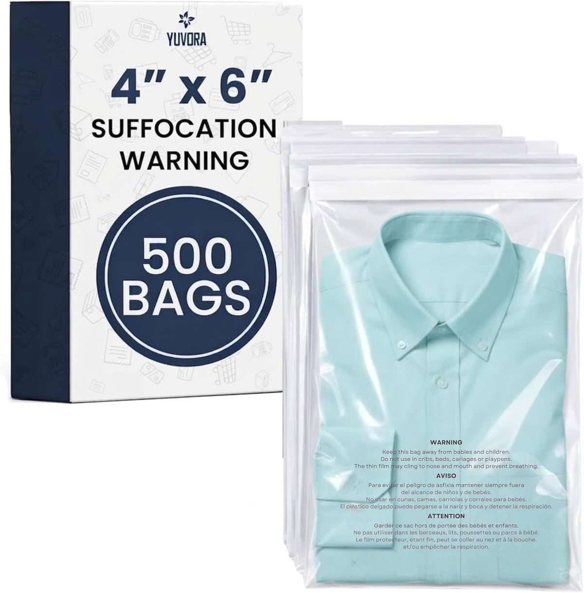 4x6 Clear Poly Bags with Suffocation Warning – 500 Count Resealable Transparent Plastic Packaging Bags Featuring