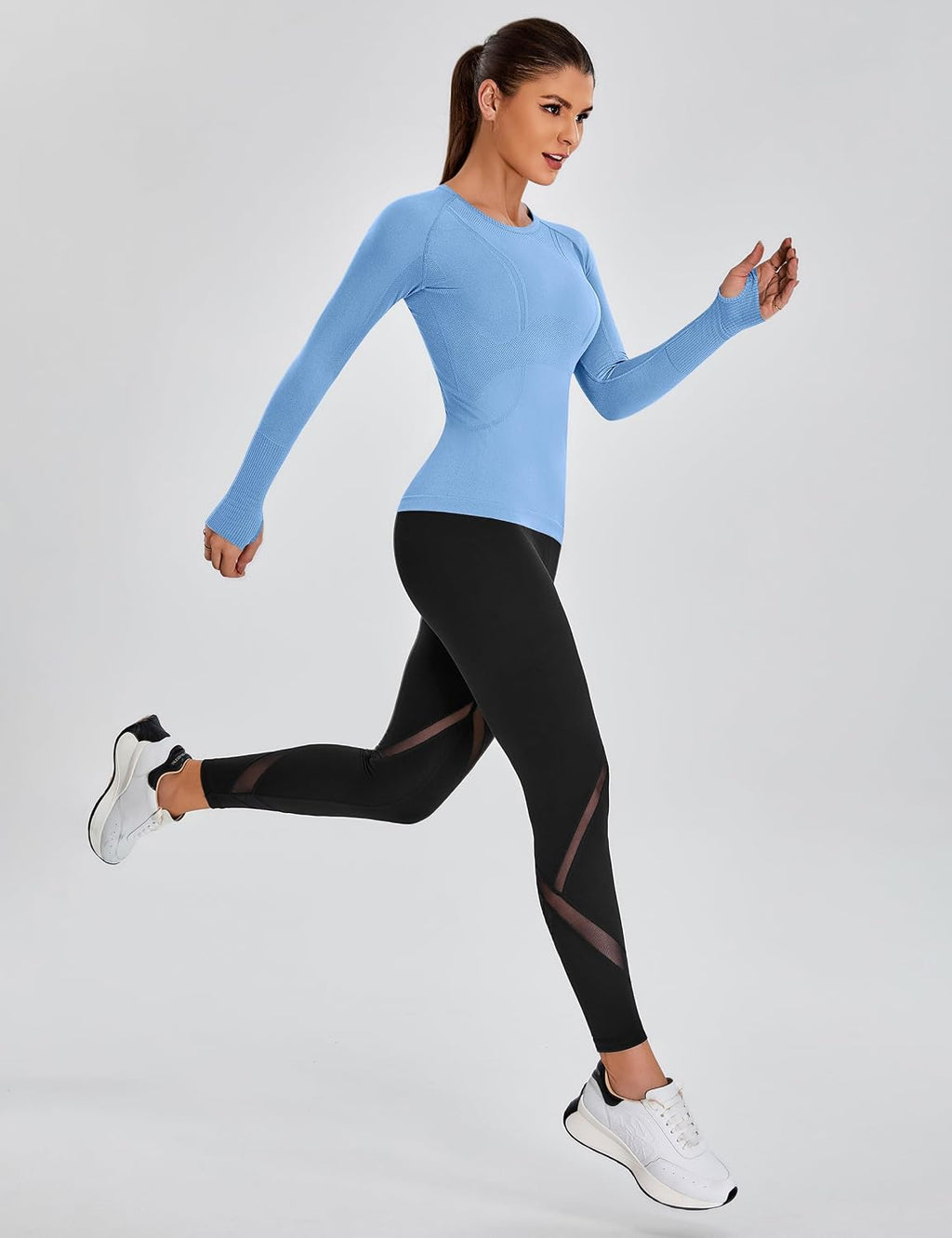 Womens Seamless Workout Shirts Long Sleeve Compression Tops Underscrub Athletic Gym Shirts