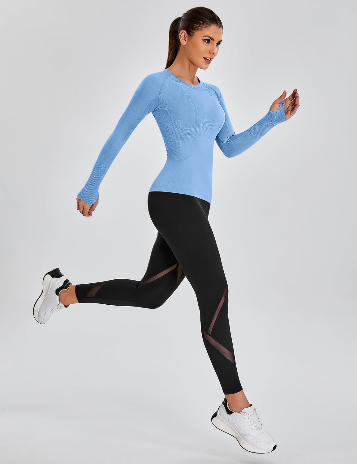 Womens Seamless Workout Shirts Long Sleeve Compression Tops Underscrub Athletic Gym Shirts